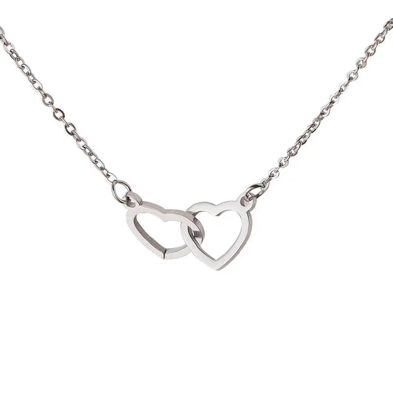 Double Heart Name Necklace - Couples Necklace